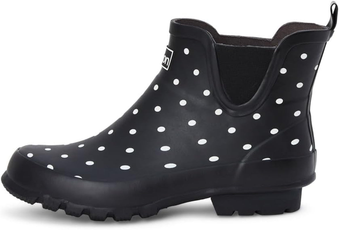 Womens Ankle Height Waterproof Rubber Rain Boots - Designed for Wide Feet & Wide Calves - Easy to Slip on and Off